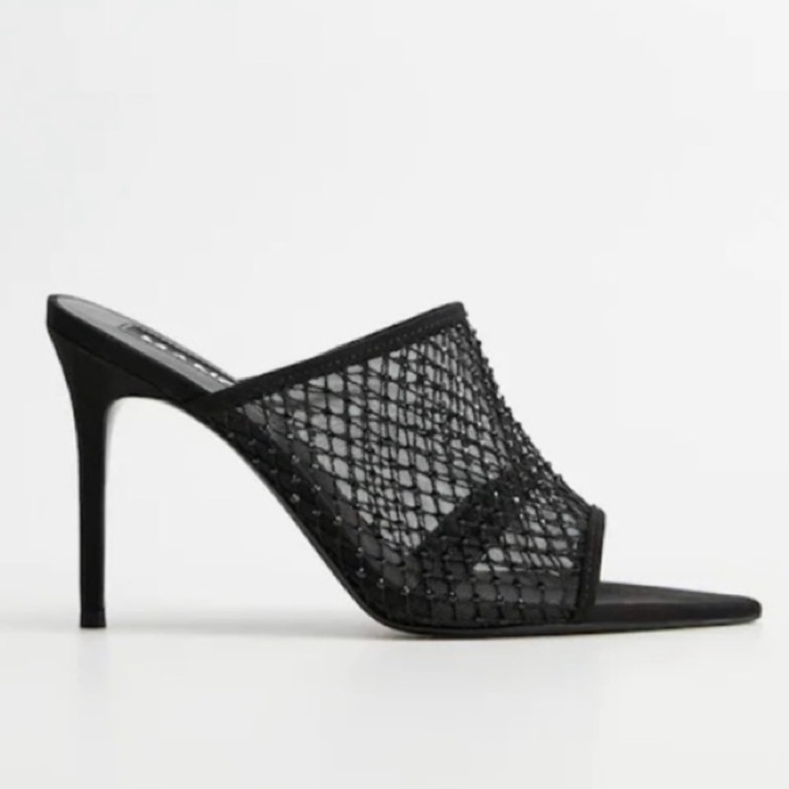 Mango Black Mesh Beaded Slip On Mule Heels Size 37 Us Size 6.5